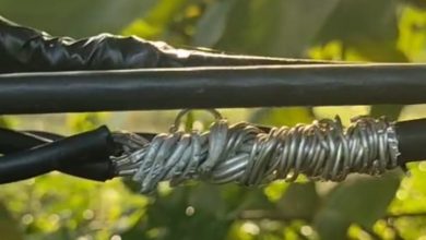 Sambungan kabel listrik yang mengelupas dan dililit kawat secara manual ini dikeluhkan warga Dusun Pal Pal, Torjun, karena dinilai membahayakan keselamatan petani saat musim panen.