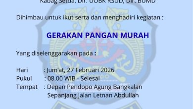 Surat pengumuman Pemkab Bangkalan yang mengimbau seluruh kepala OPD, direksi BUMD, dan jajaran menghadiri Gerakan Pangan Murah di depan Pendopo Agung Bangkalan, Jumat (27/2/2026).