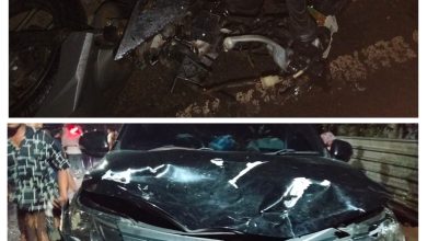 Kondisi sepeda motor dan minibus Mitsubishi Pajero yang terlibat kecelakaan maut di Jalan Raya Madulang, Kecamatan Omben, Kabupaten Sampang, Rabu (18/3/2026) dini hari yang menewaskan tiga orang.