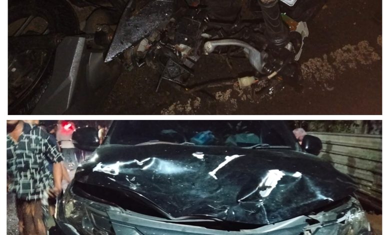 Kondisi sepeda motor dan minibus Mitsubishi Pajero yang terlibat kecelakaan maut di Jalan Raya Madulang, Kecamatan Omben, Kabupaten Sampang, Rabu (18/3/2026) dini hari yang menewaskan tiga orang.