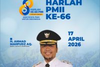 Wakil Bupati Sampang H. Ahmad Mahfudz AQ mengucapkan Selamat Harlah PMII ke-66, 17 April 2026. Semoga PMII terus menjadi garda terdepan dalam mencetak kader yang berintegritas dan berkontribusi nyata untuk Indonesia.