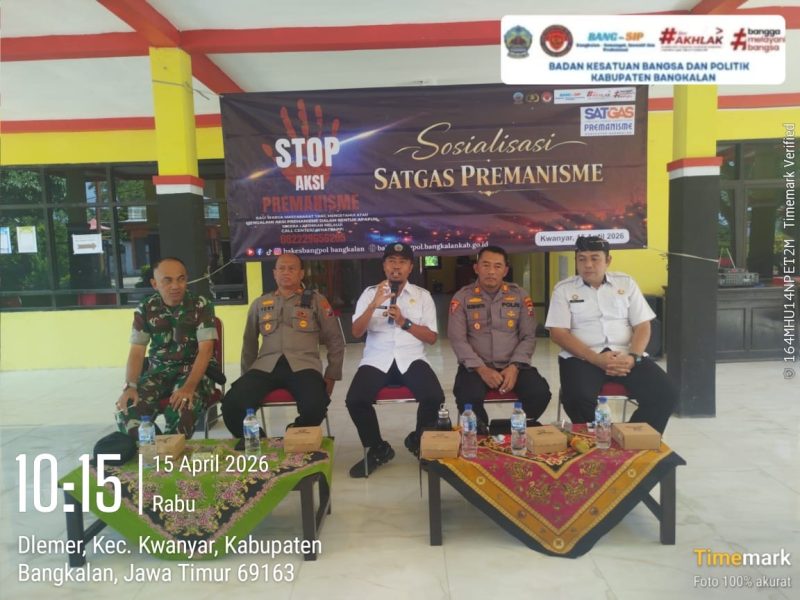 Pemkab Bangkalan bersama Muspika dan elemen masyarakat saat sosialisasi Satgas Premanisme di Kwanyar, Rabu (15/4/2026).