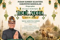 PUDAM Sumber Sejahtera Kabupaten Bangkalan mengucapkan Selamat Hari Raya Iduladha 1447 H/2026 M. Semoga semangat berkurban menumbuhkan keikhlasan, kepedulian, dan kebersamaan dalam membangun Bangkalan yang lebih baik. Minal Aidin Wal Faidzin, mohon maaf lahir dan batin.