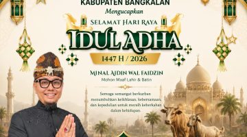PUDAM Sumber Sejahtera Kabupaten Bangkalan mengucapkan Selamat Hari Raya Iduladha 1447 H/2026 M. Semoga semangat berkurban menumbuhkan keikhlasan, kepedulian, dan kebersamaan dalam membangun Bangkalan yang lebih baik. Minal Aidin Wal Faidzin, mohon maaf lahir dan batin.
